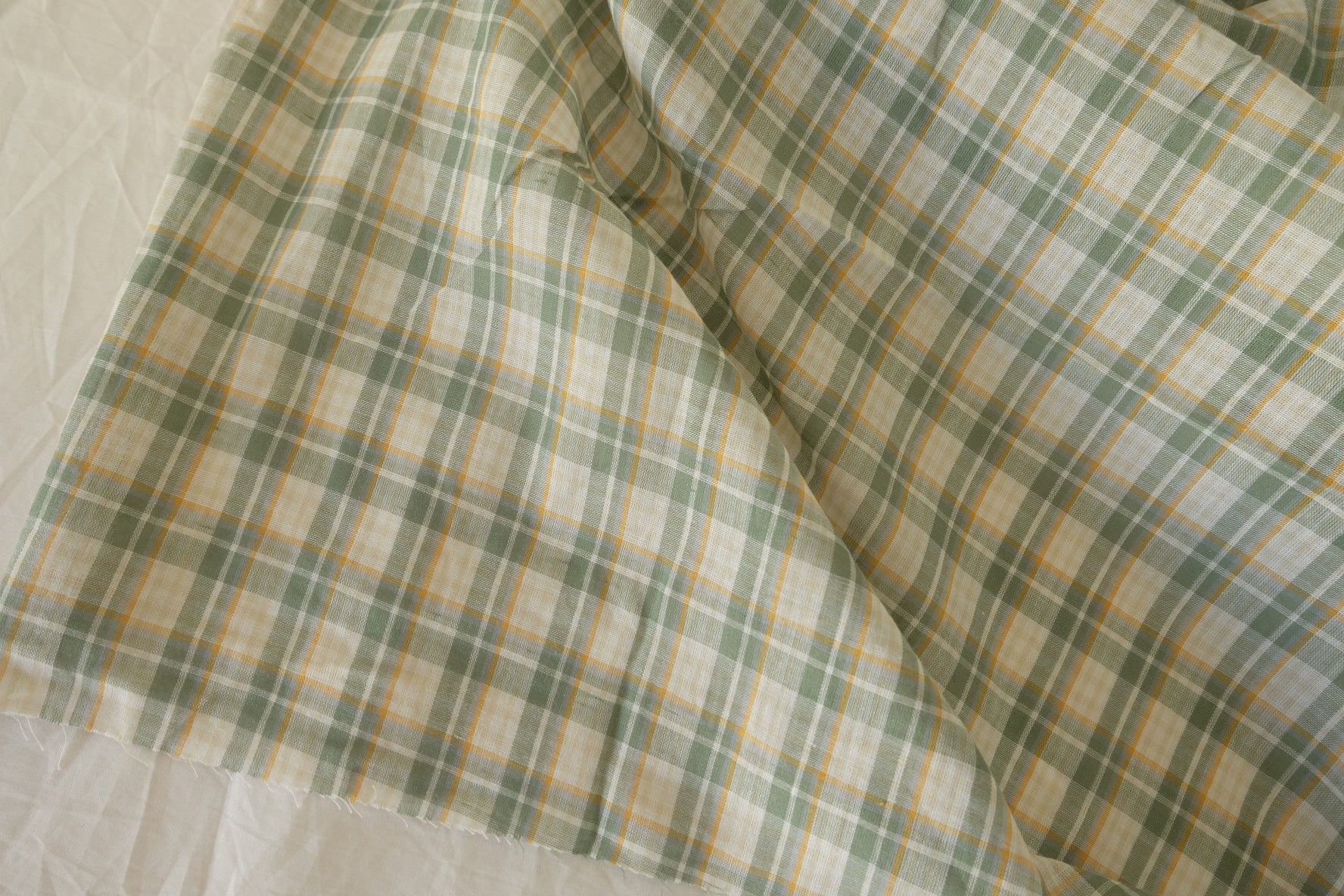 Sage Yellow Yarn-Dyed Plaid Cotton Fabric – 2.2 yd