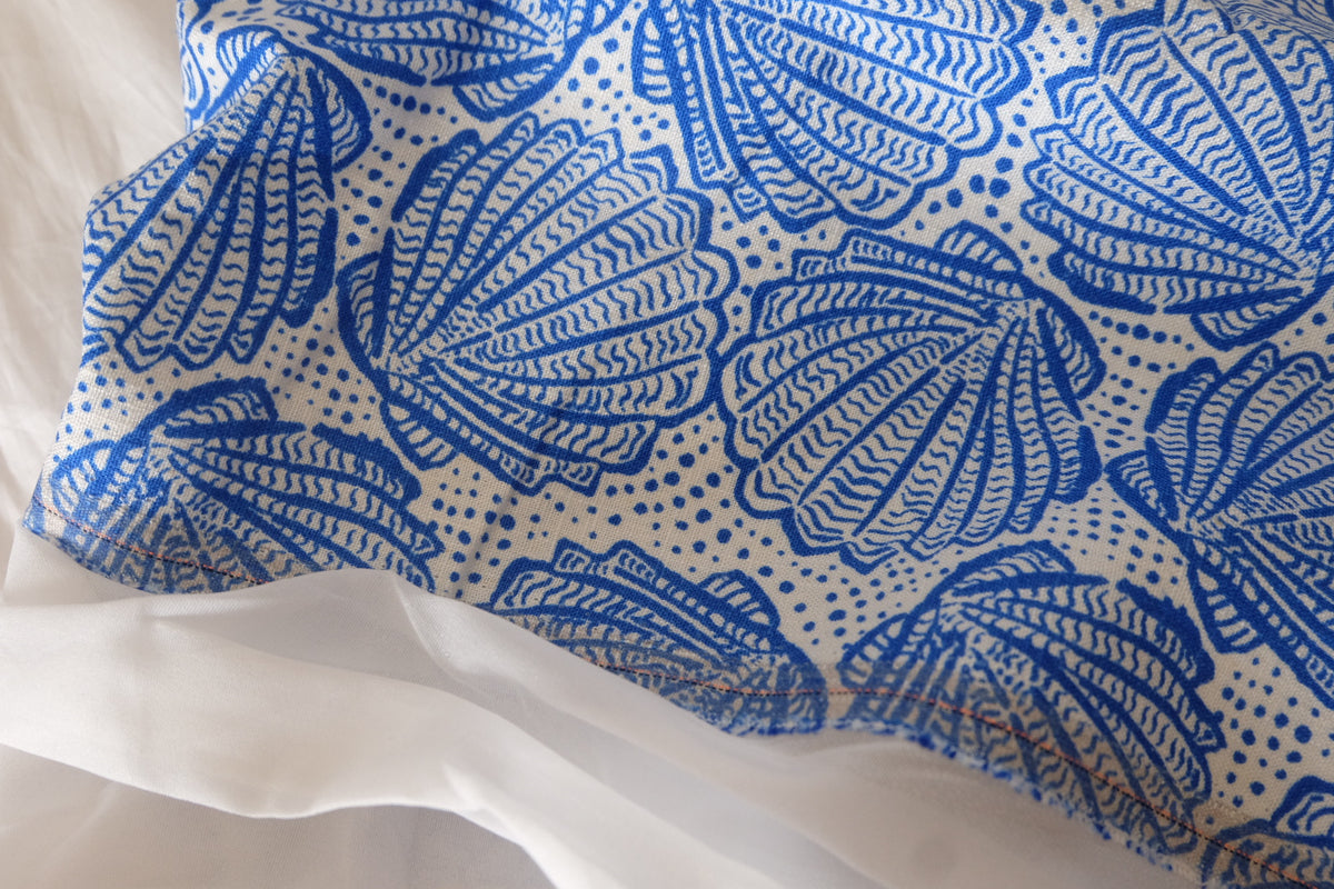 Blue Seashells – Cotton Linen Blend with Removable Backing – 2.2 yd