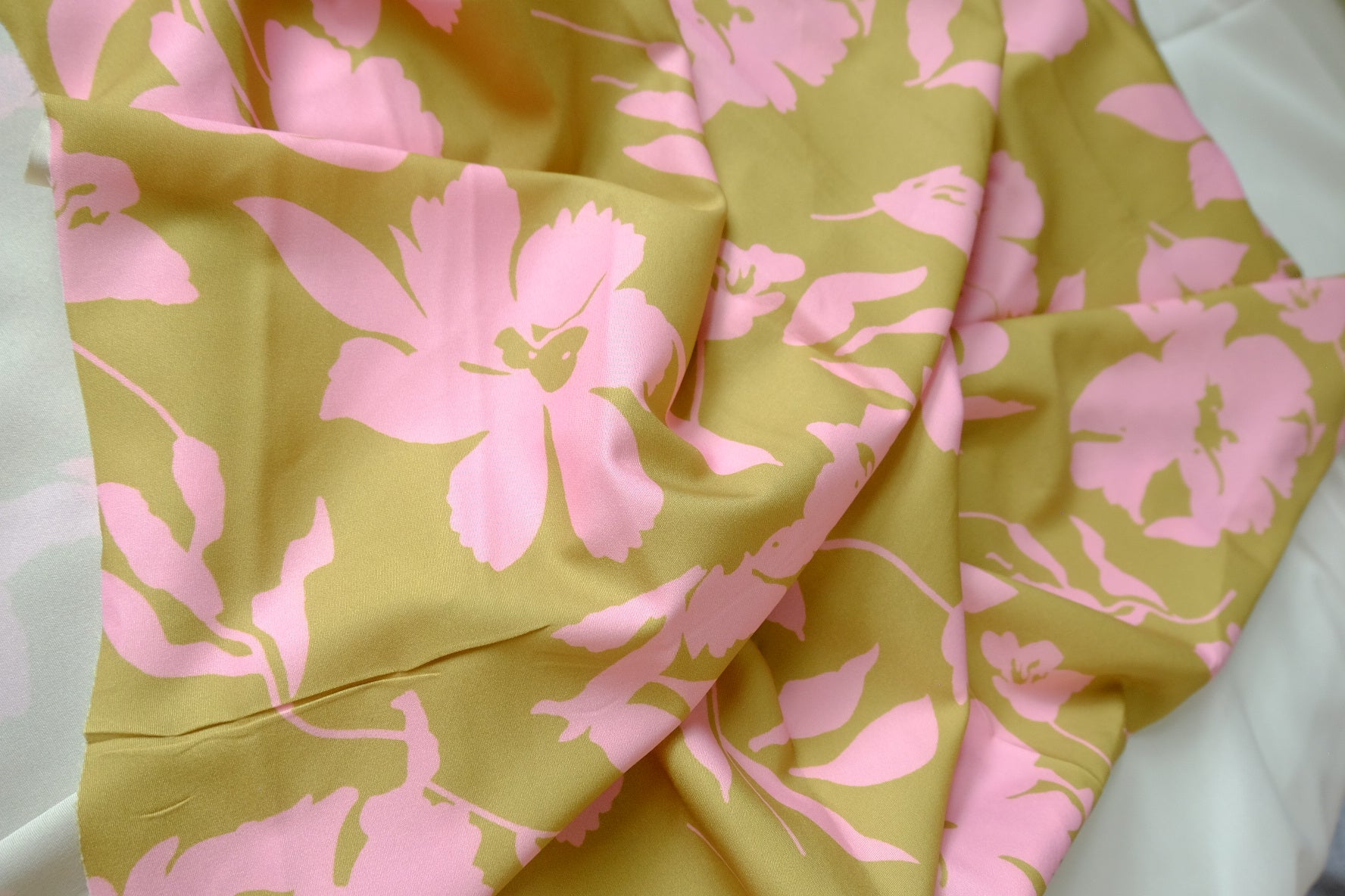 Pink Floral Satin Fabric - 2.84 yd