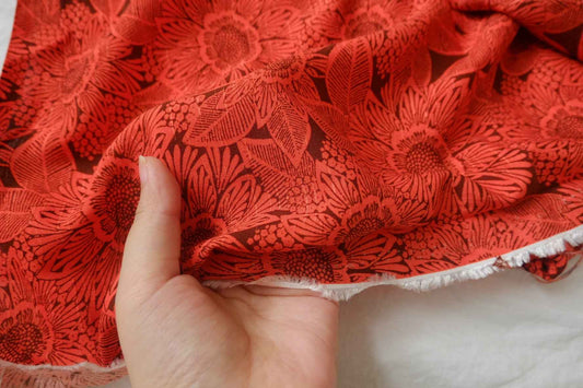 Red Tonal Floral Rayon Challis Fabric - 3.28 yd
