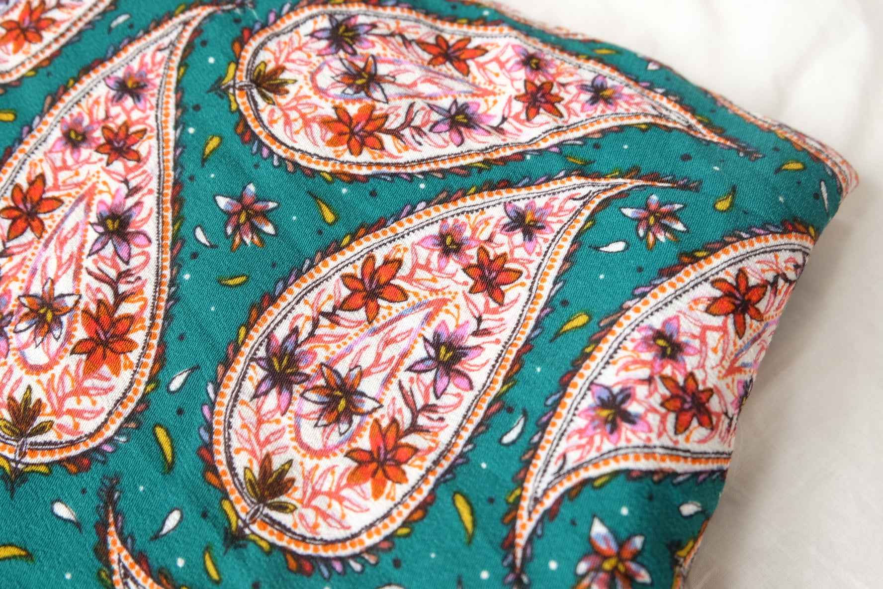 Teal Paisley Floral Textured Cupro Fabric,  1.86/2.2 Yards