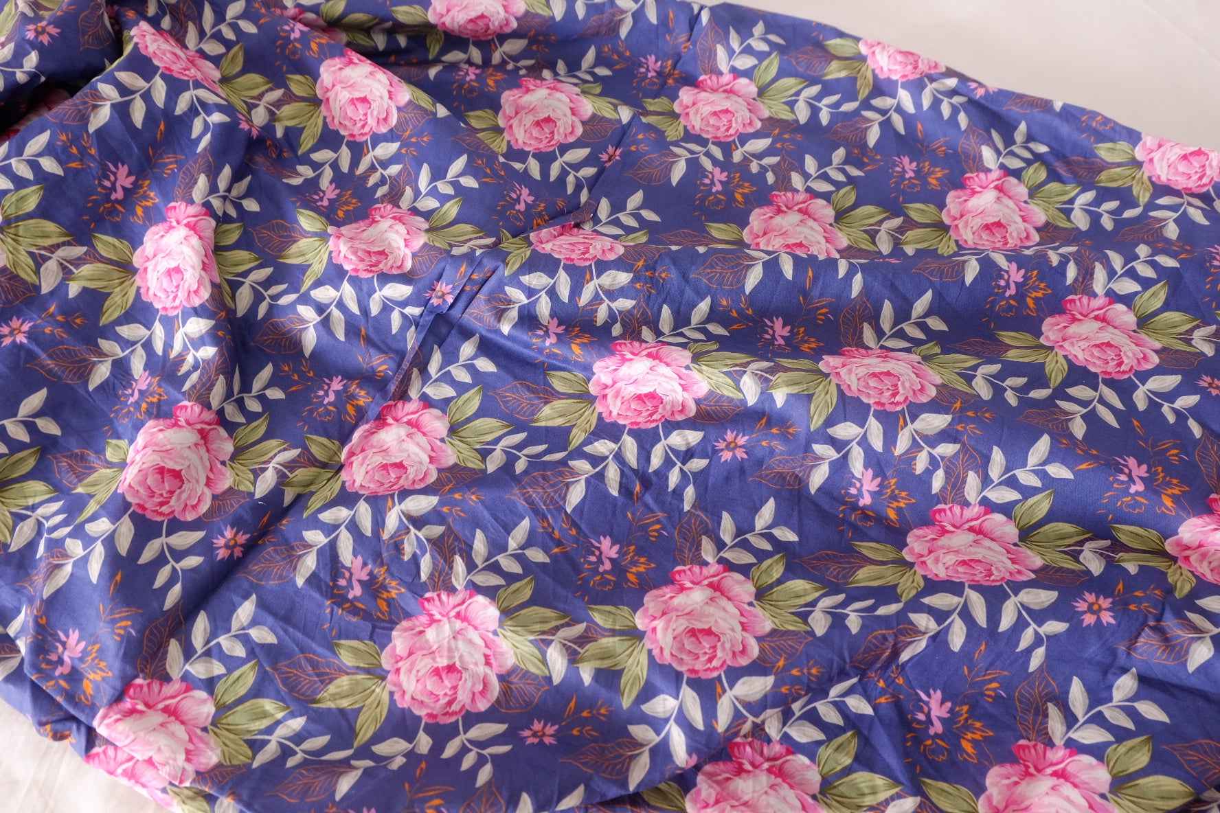 Indigo Pink Rose Cotton Lawn Fabric – 5.1 yd