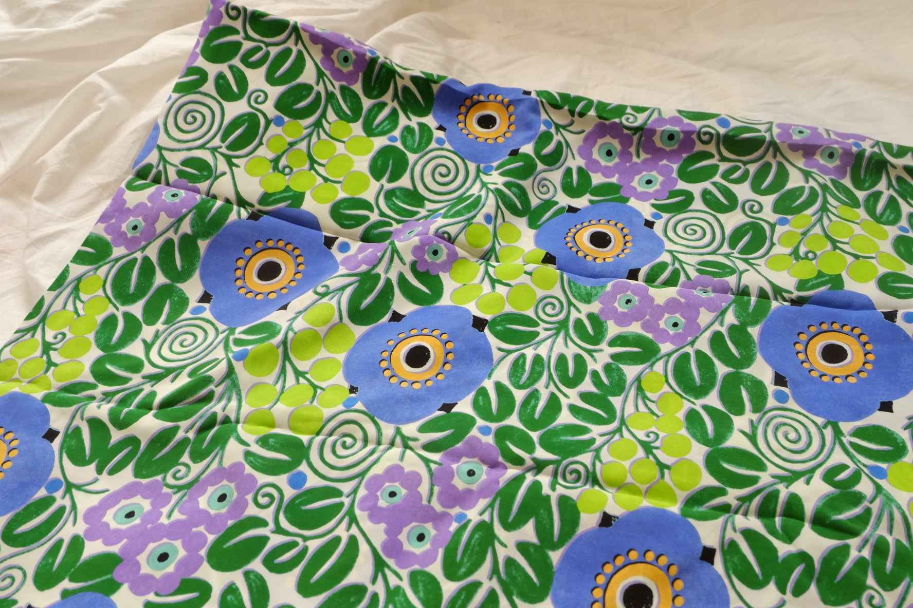 Bold Blue Floral Faux Silk Fabric, Lightweight Drapey Dress Weight, 2.73 Yards