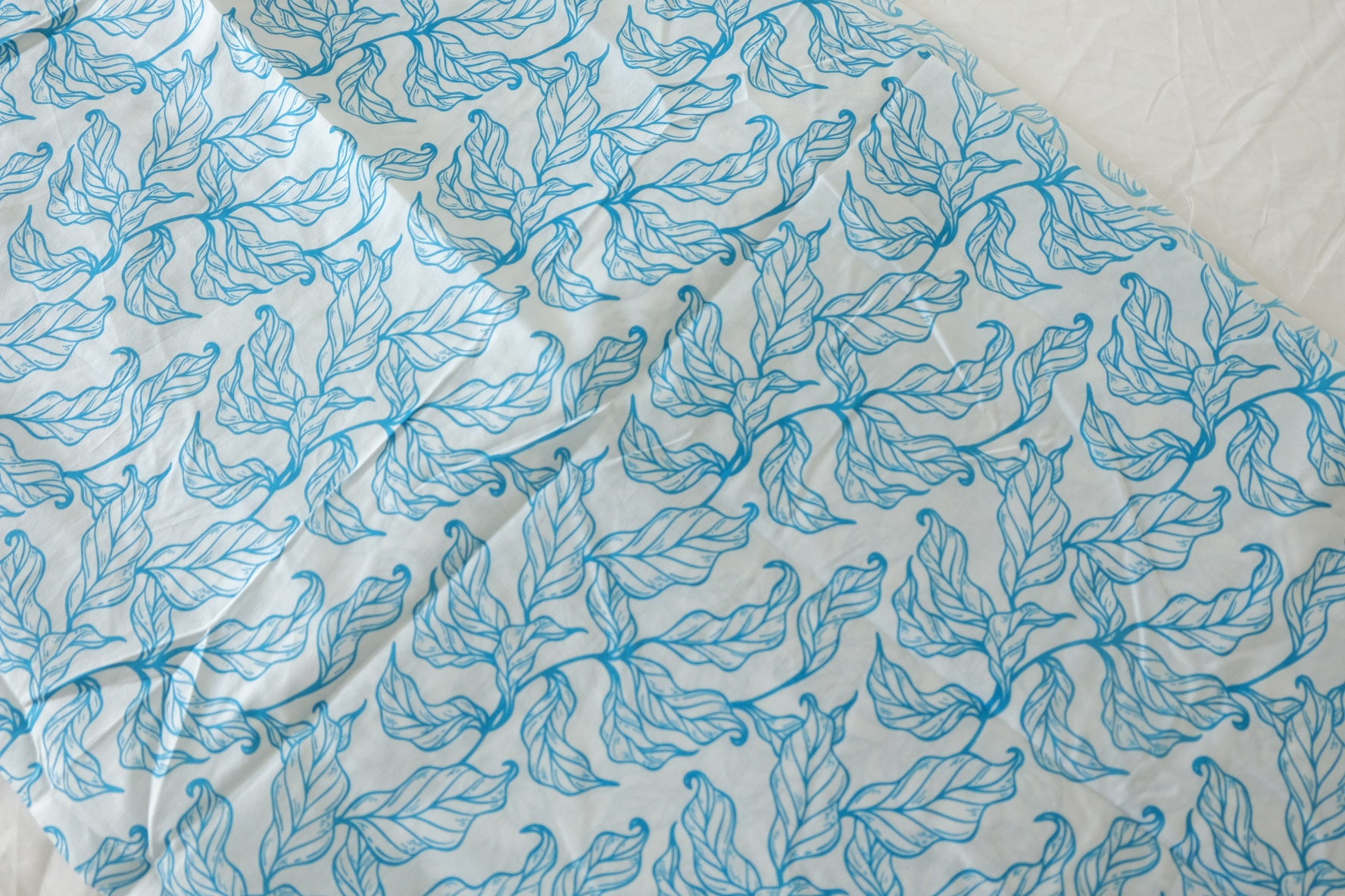 Coastal Blue Leaf Sketch Cotton Lawn Fabric – 1.42 yd Piece