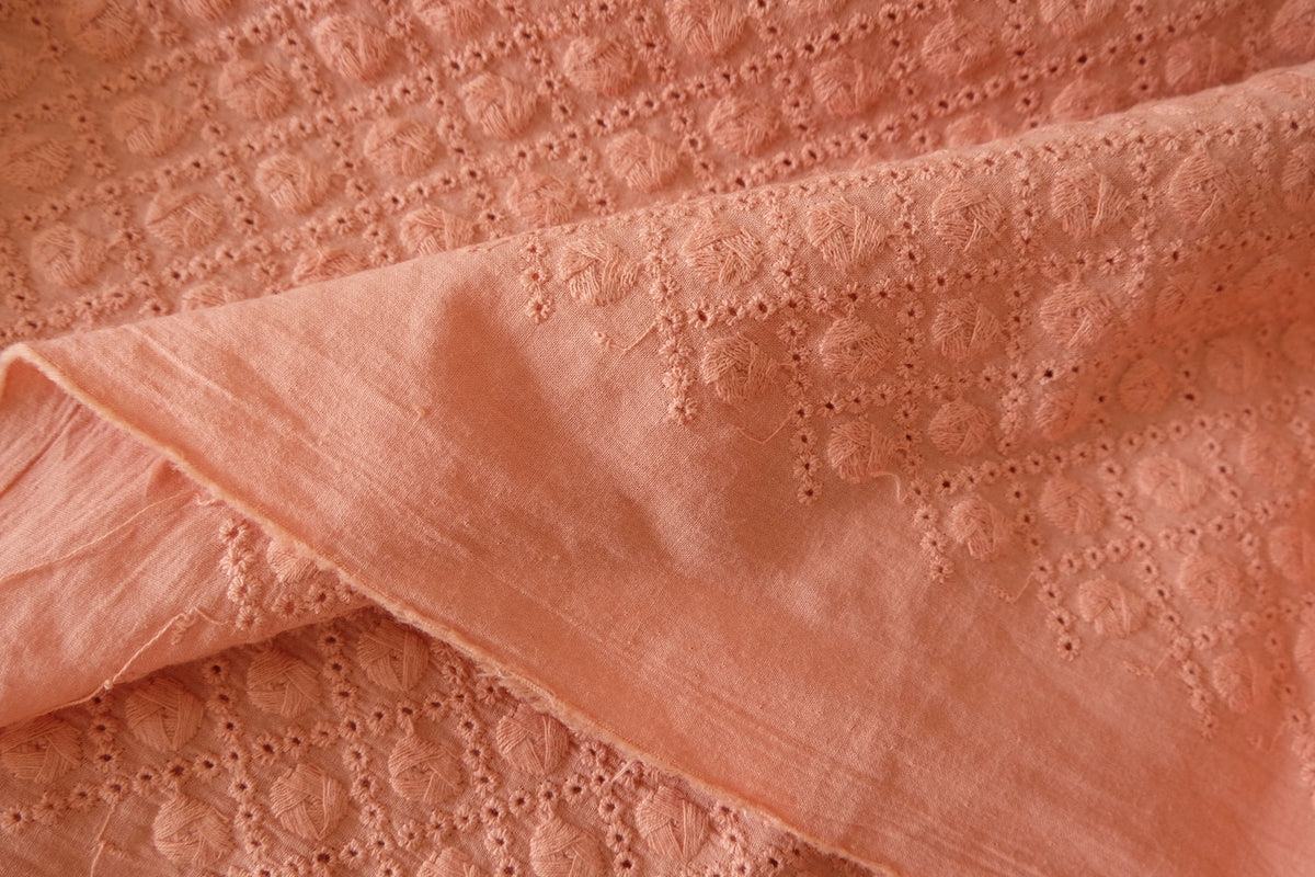 Dusty Peach – Floral Embroidered Cotton – 2.2 yd
