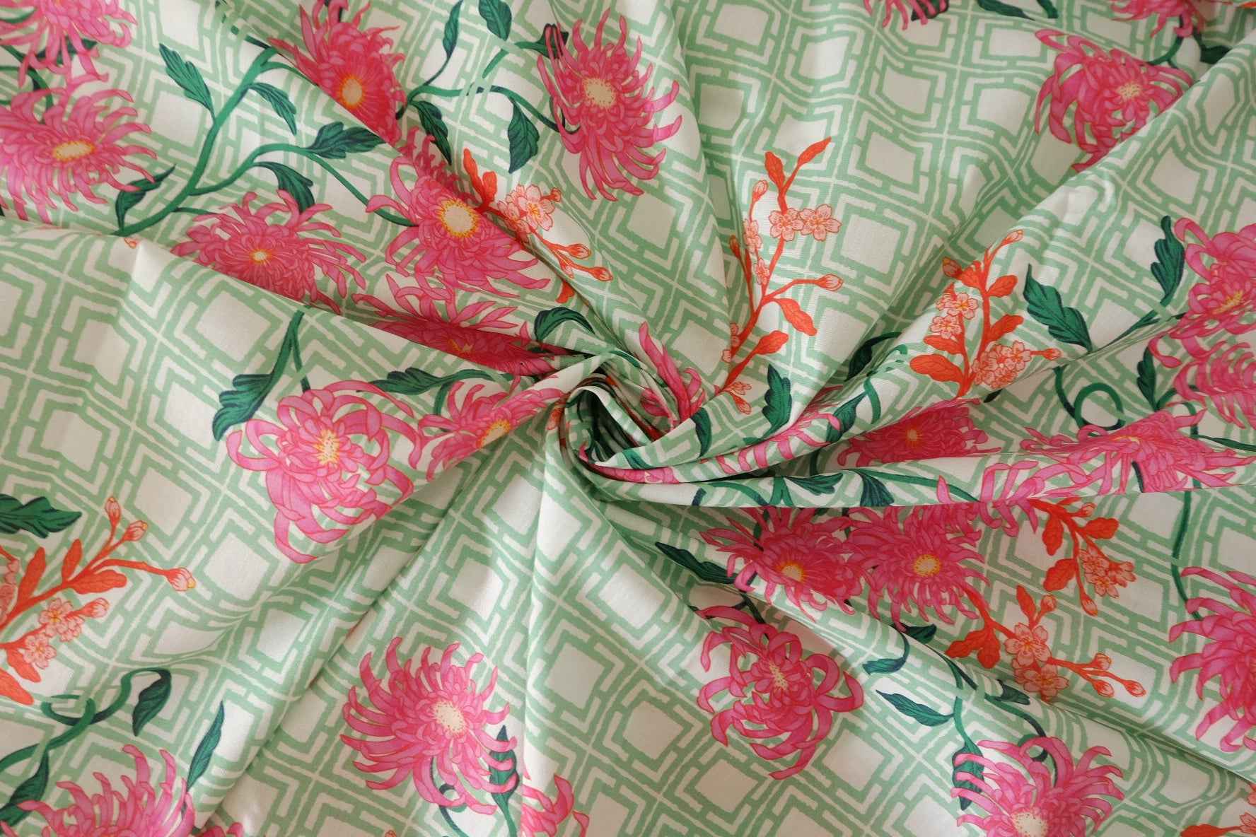 Pink Floral Geometric Cotton Fabric – 2.2 yd