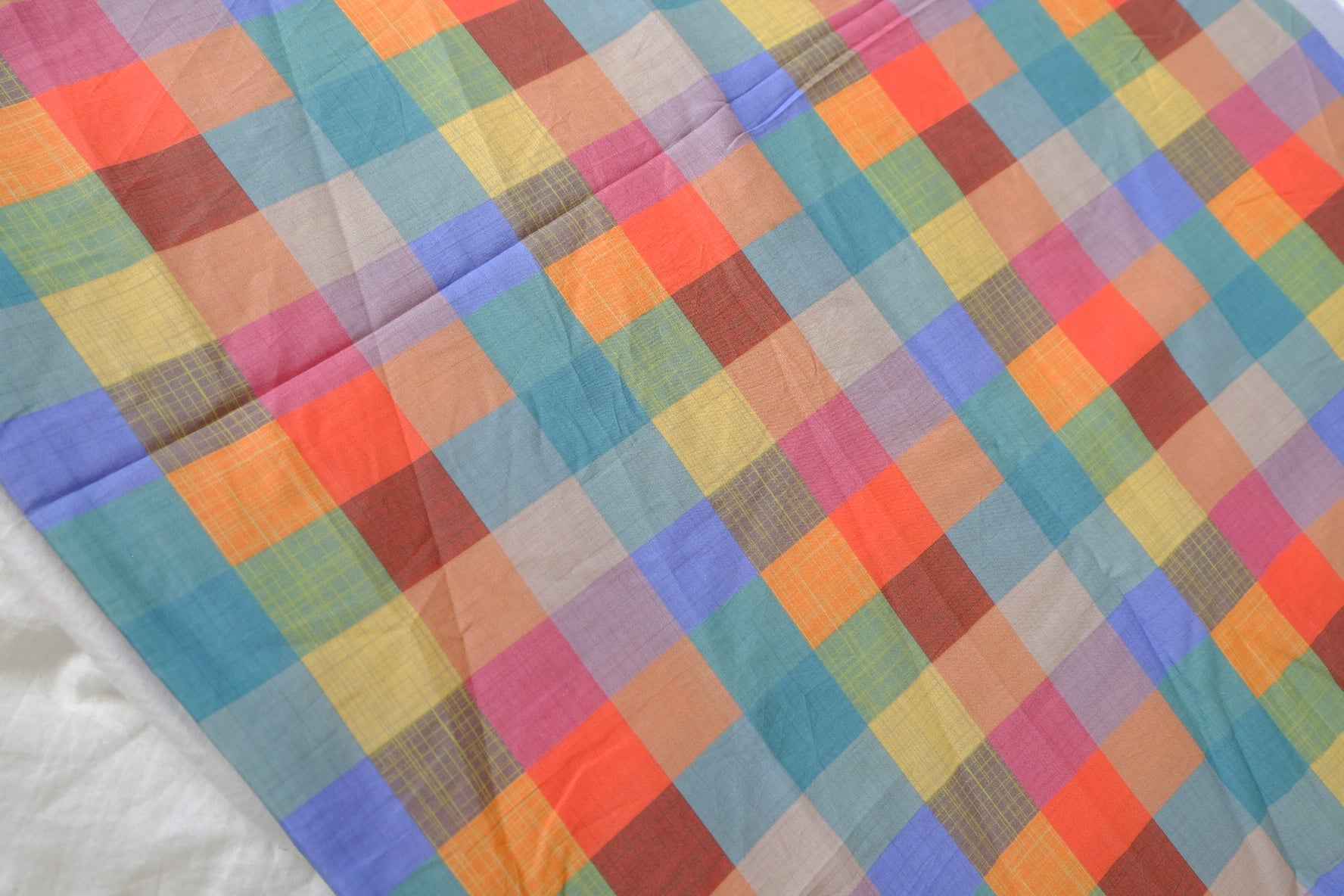 Colorful Madras Check Cotton Lawn Fabric — 3.94 yd