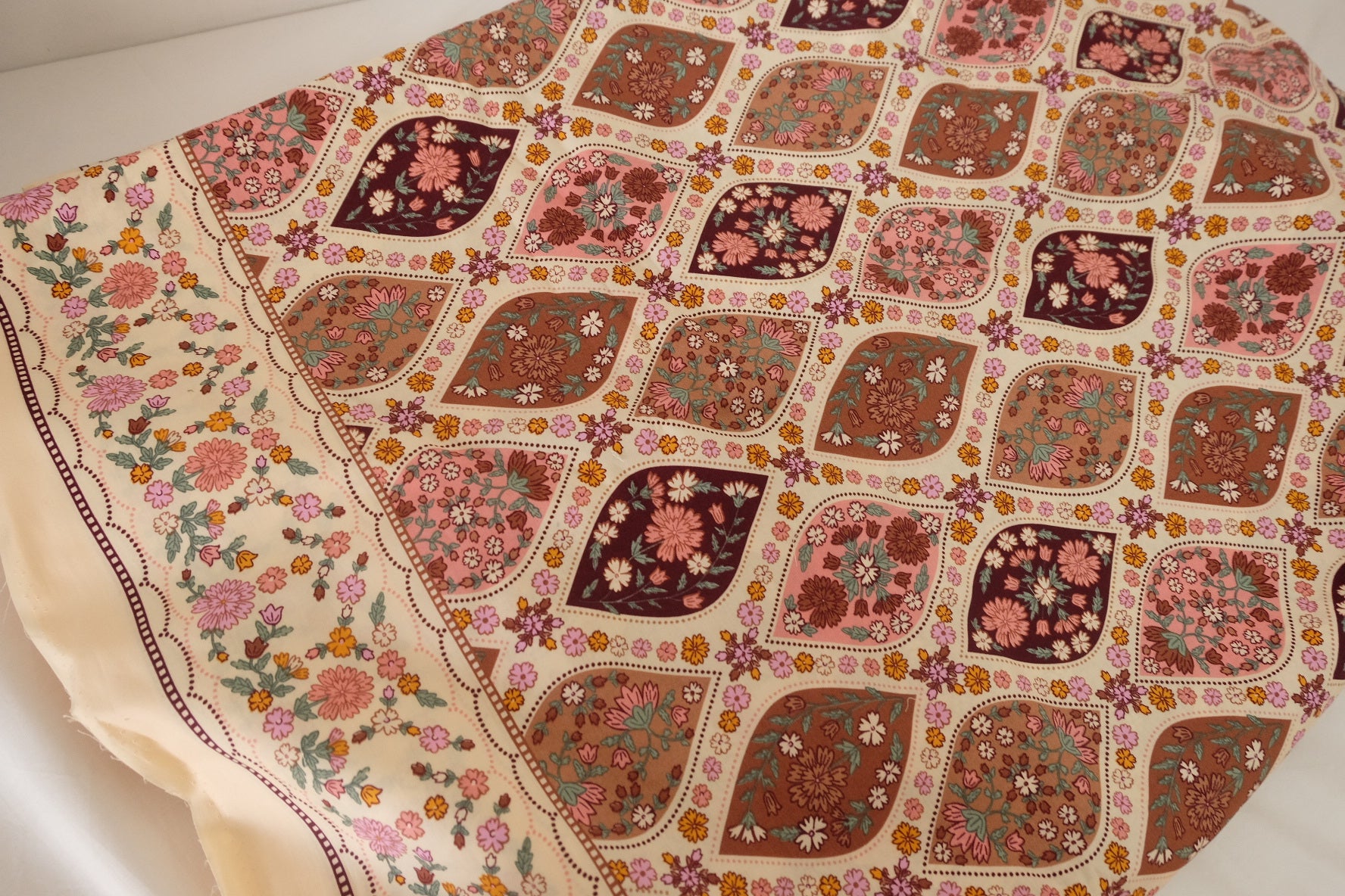 Vintage Floral Tile Cotton Poplin Fabric – 2.2 yd
