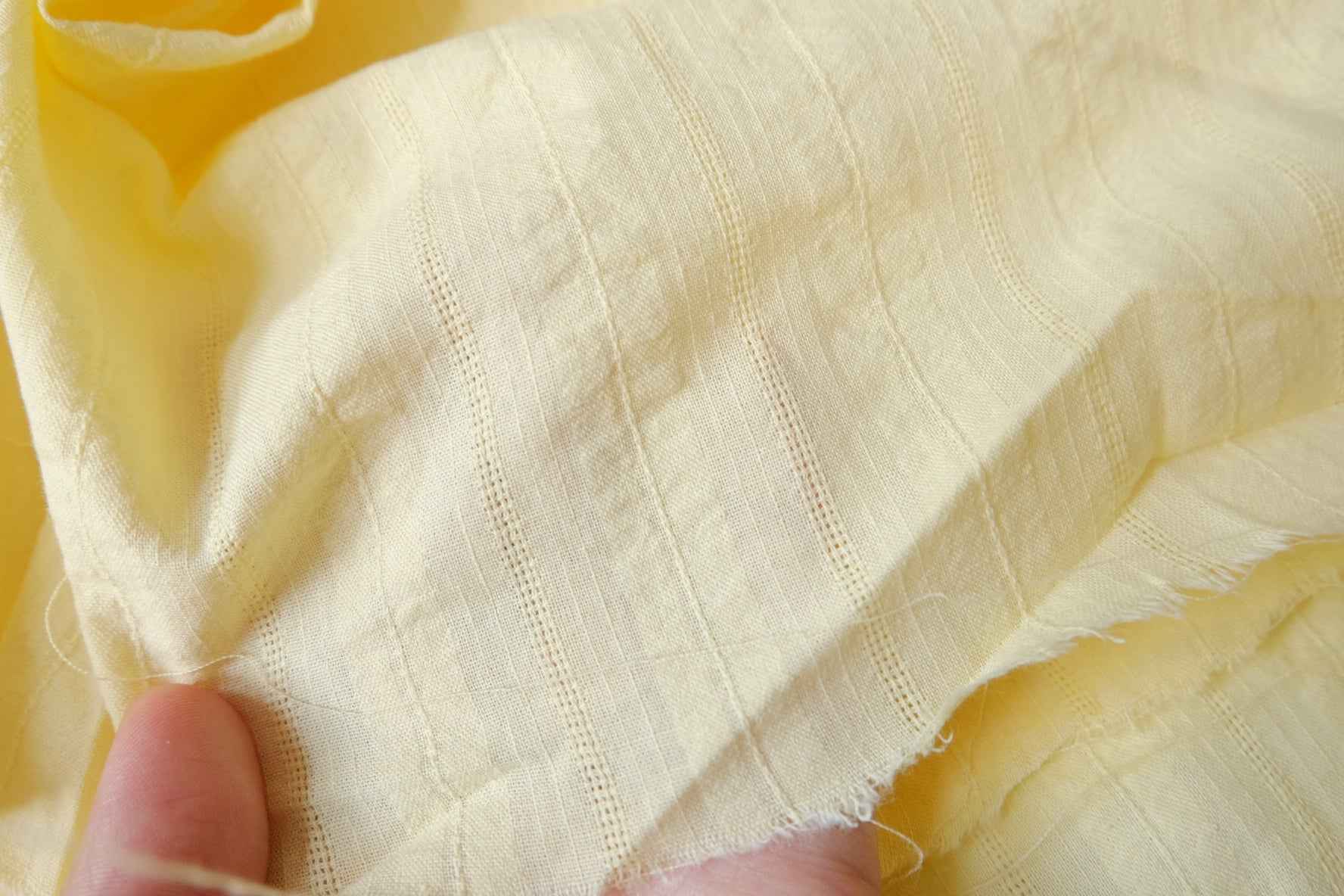 Butter Yellow Cotton Jacquard Stripe Fabric, Soft Summer Weight for Tops, 1.64 Yards