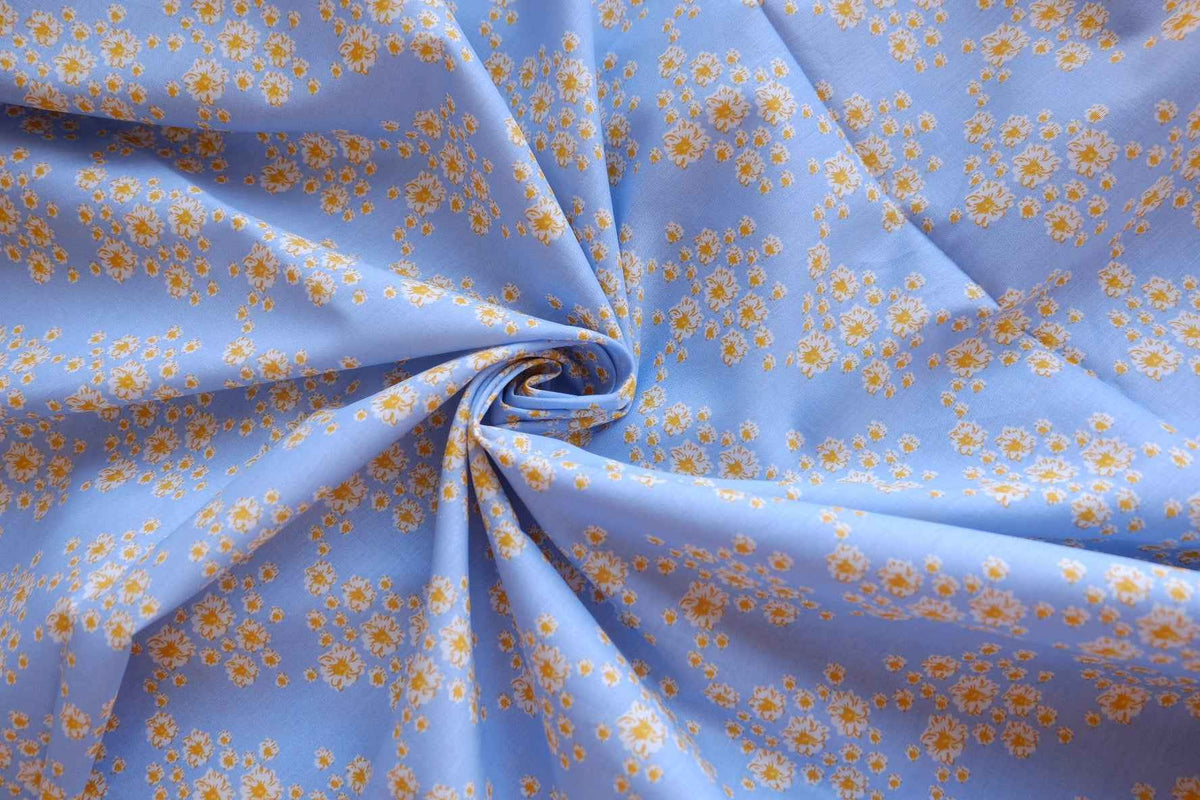 Buttercup Meadow Blue Cotton Poplin Fabric – 2.19 yd
