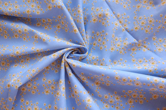 Buttercup Meadow Blue Cotton Poplin Fabric – 2.19 yd