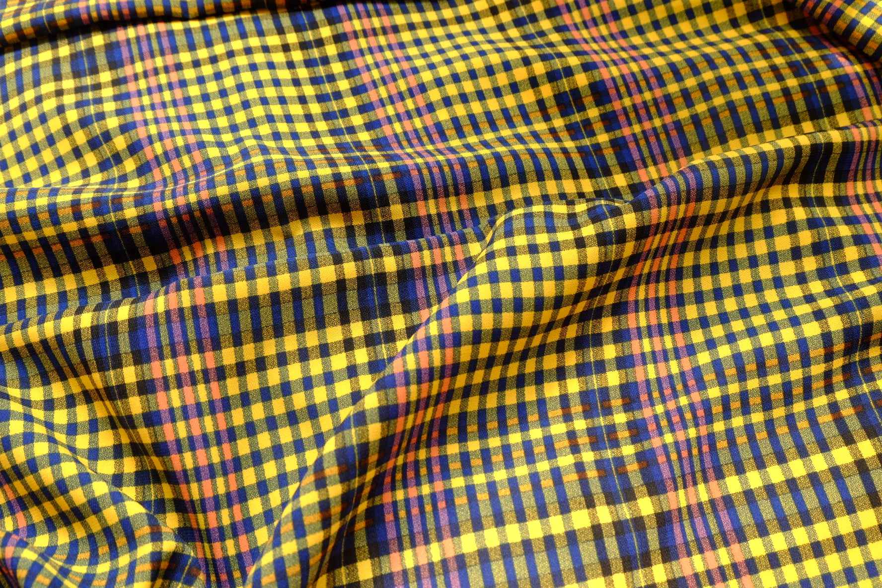 Bold Yellow Plaid Chiffon Fabric, Opaque Lightweight Dress Weight, 2.19 Yards