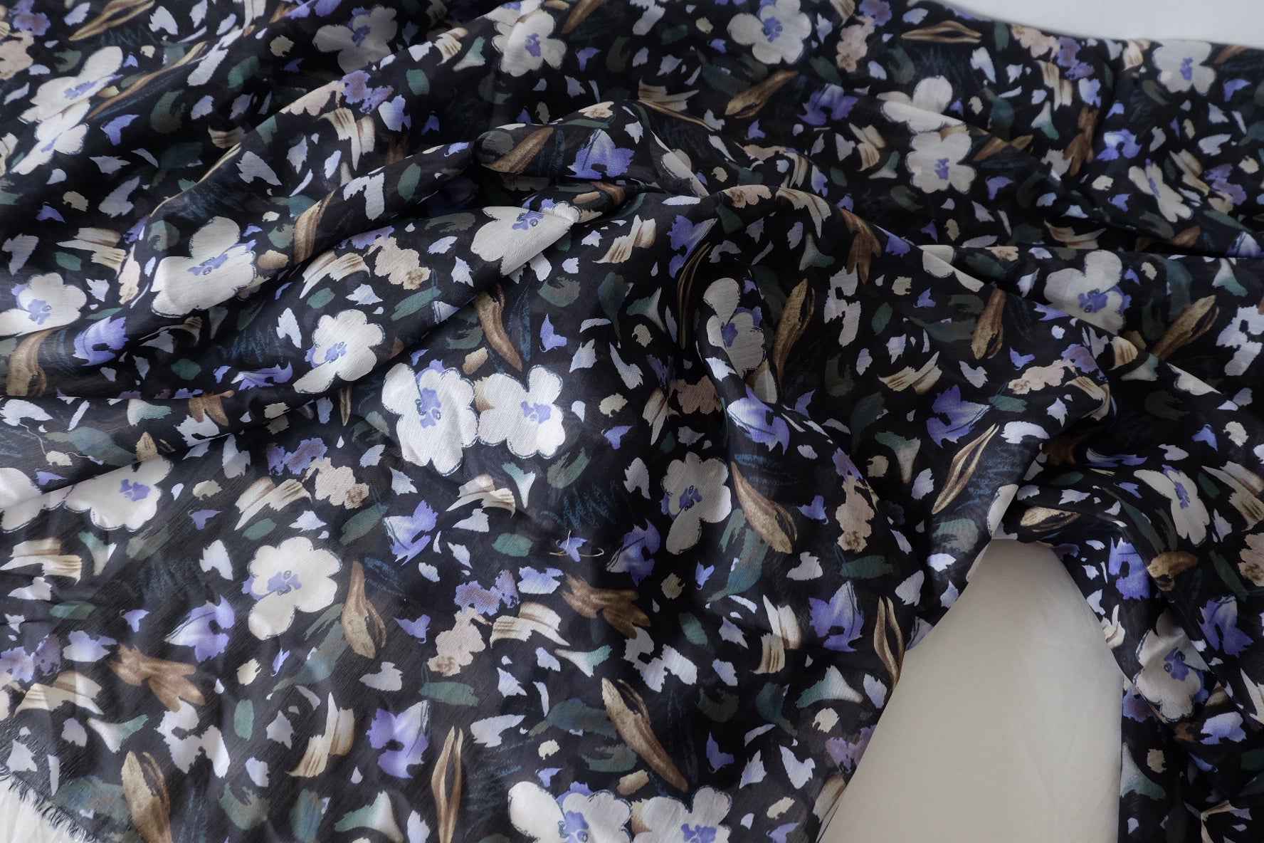 Black Floral Tencel Ramie Nylon Blend Fabric – 5.2 yd