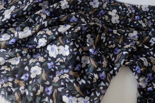 Black Floral Tencel Ramie Nylon Blend Fabric – 5.2 yd