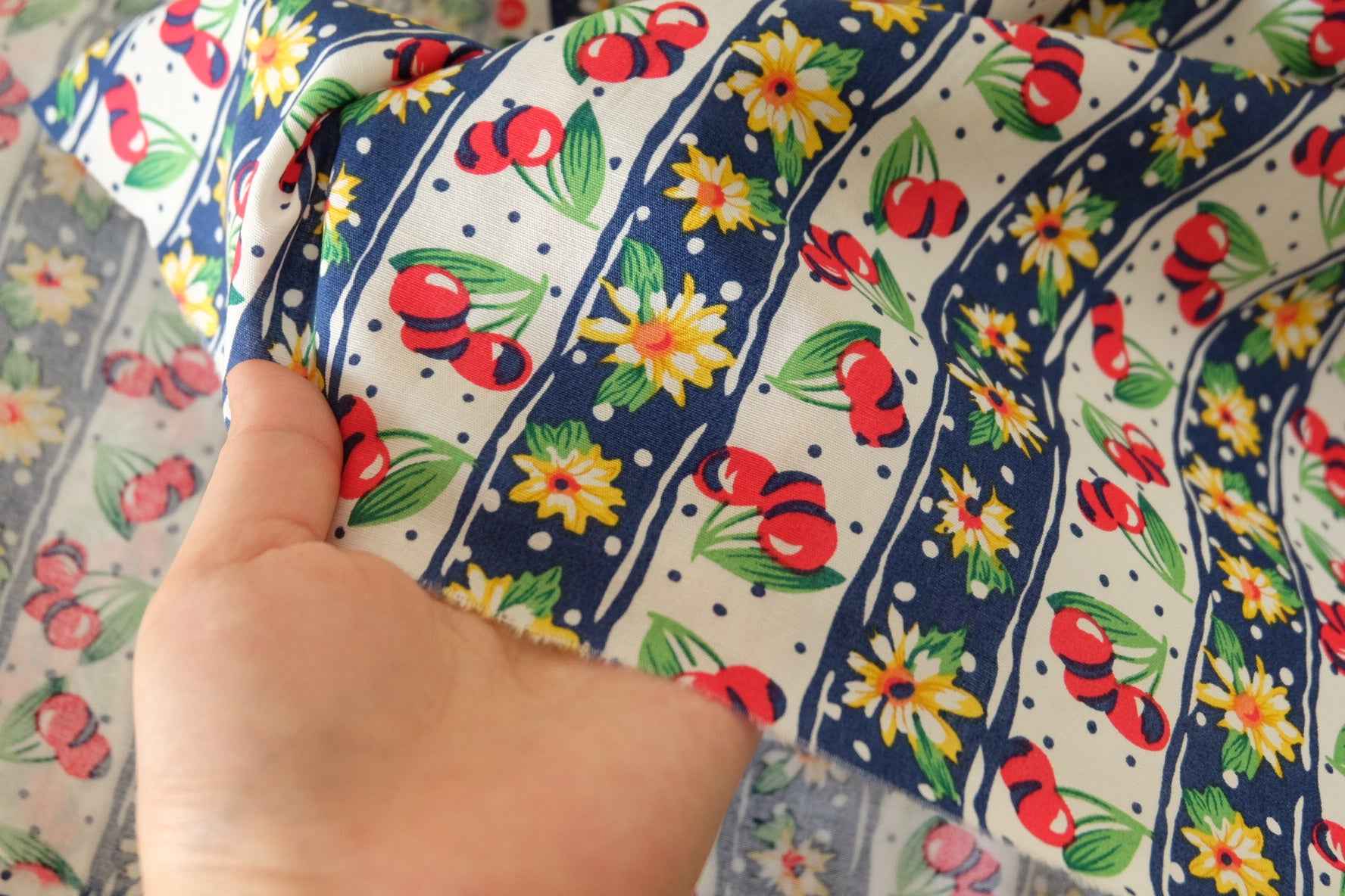 Cherry Floral Stripe Cotton Poplin Fabric – 2.2 yd