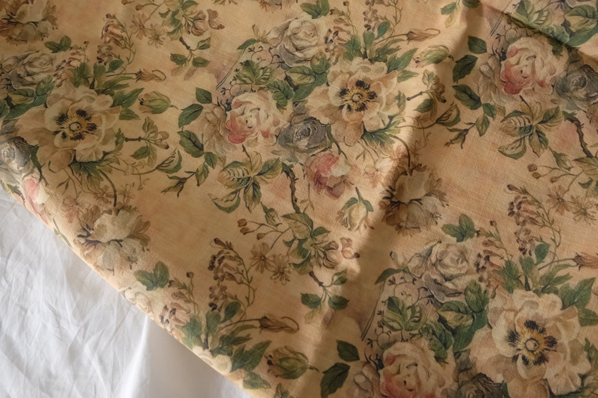 Antique Rose Garden – Vintage Linen Cotton Fabric | 2.2 yards