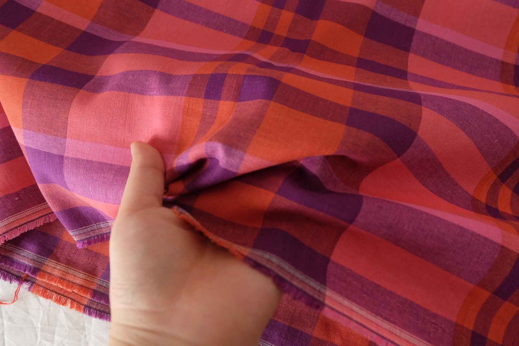 Washed Raspberry Plaid Linen Cotton – 2.2 yd