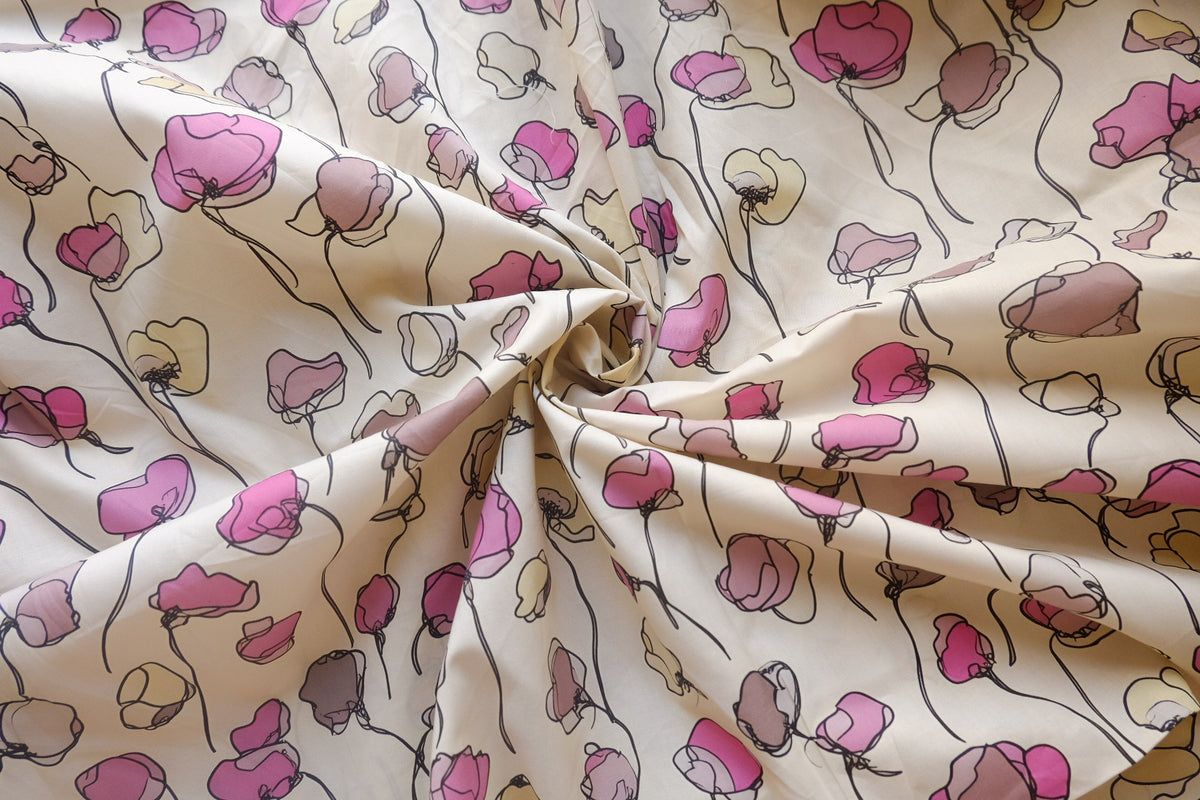 Sketchy Pink Poppy Cotton Lawn – 2.2 yd