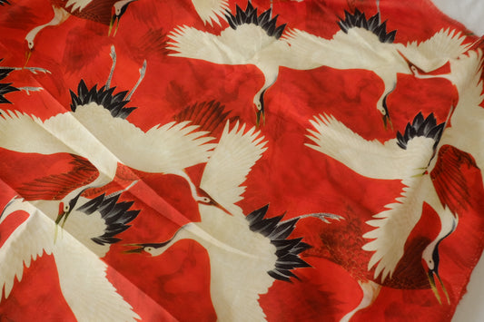 Scarlet Flying Crane Cotton Fabric – 1.6 yd