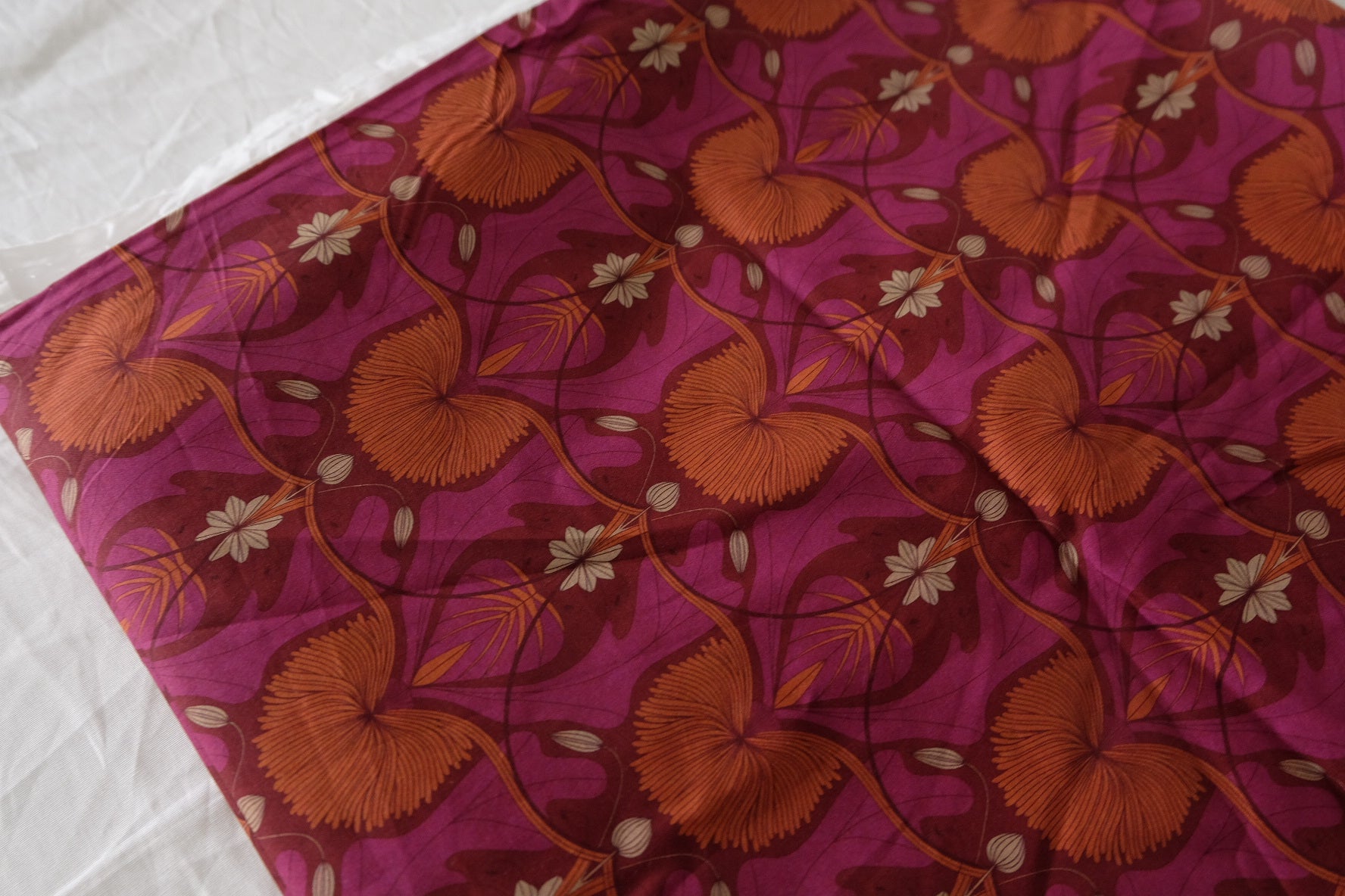 Dark Magenta Floral Cotton Lawn Fabric - 1.3 yd
