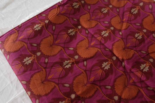 Dark Magenta Floral Cotton Lawn Fabric - 1.3 yd