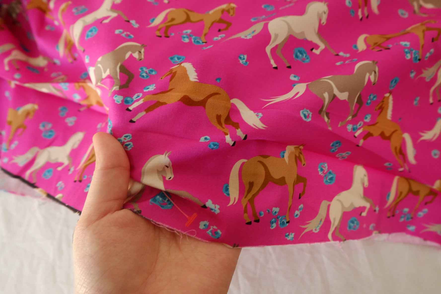 Pink Horse Cotton Poplin Fabric – 2.2 yd