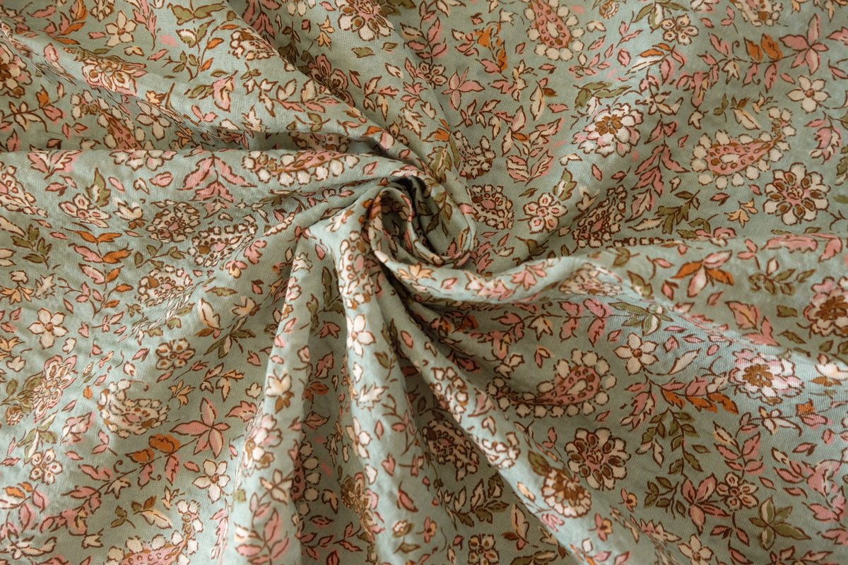 Sage Meadow – Vintage Floral Textured Cotton | 2.2 yards