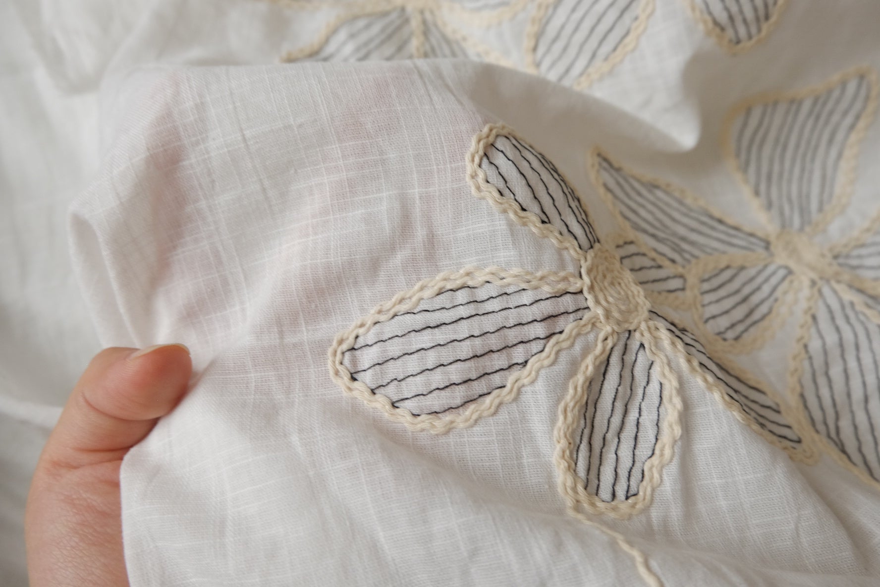 Embroidered Linen-Cotton Floral Fabric - 1.53 yd