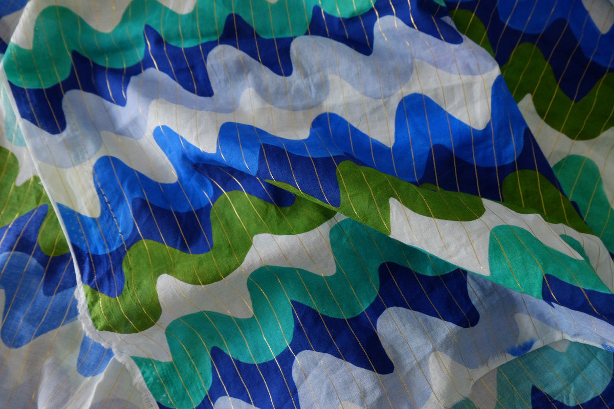 Blue Wave Metallic-Stripe Cotton Voile – 2.7 yd