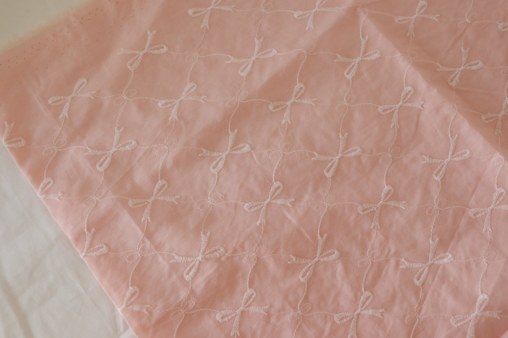 Blush Bow Embroidered Cotton – 2.2 yd