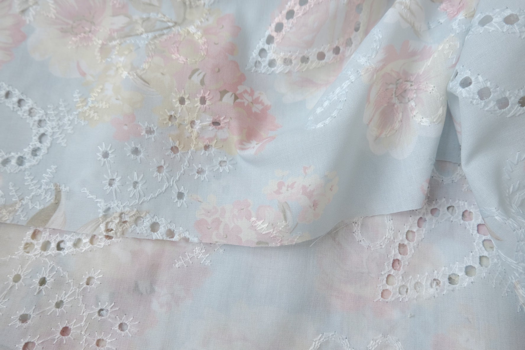 Pastel Floral Embroidered Cotton Blend, 2.19 Yards