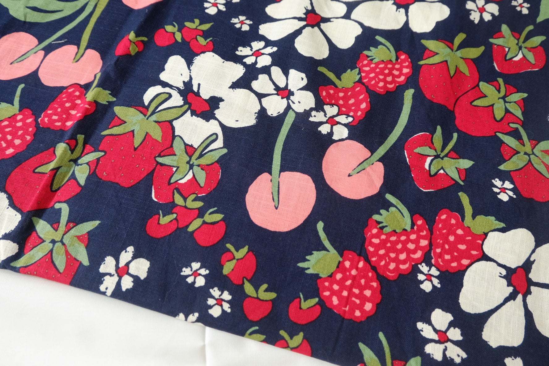 Strawberry Cherry Linen Cotton Fabric - 1.48 yd