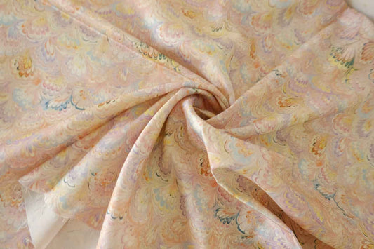 Silk-Like Rayon Satin Fabric – Champagne Gold Watercolor Feather  3.3 Yards