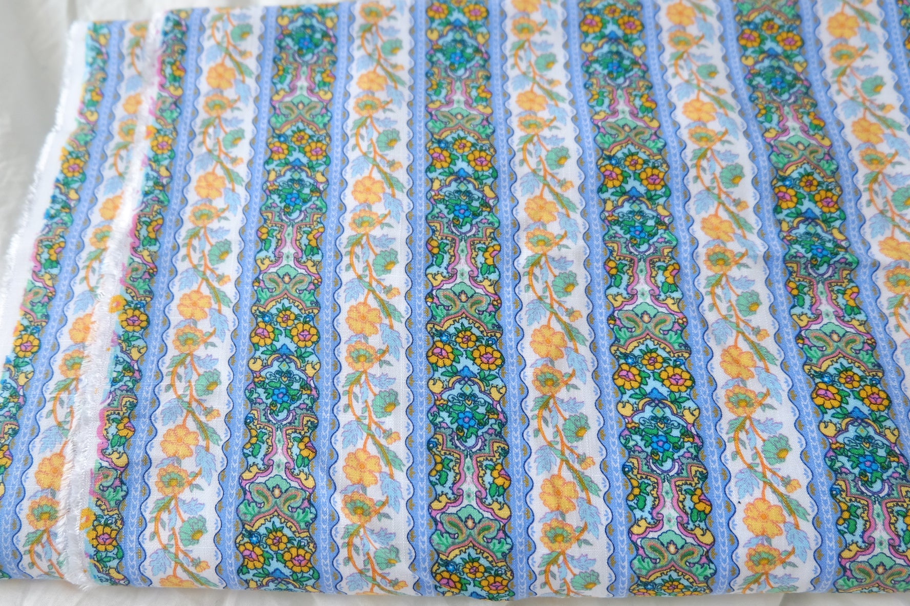 Soft Blue Paisley Floral Tencel Linen Fabric 1.6 Yards