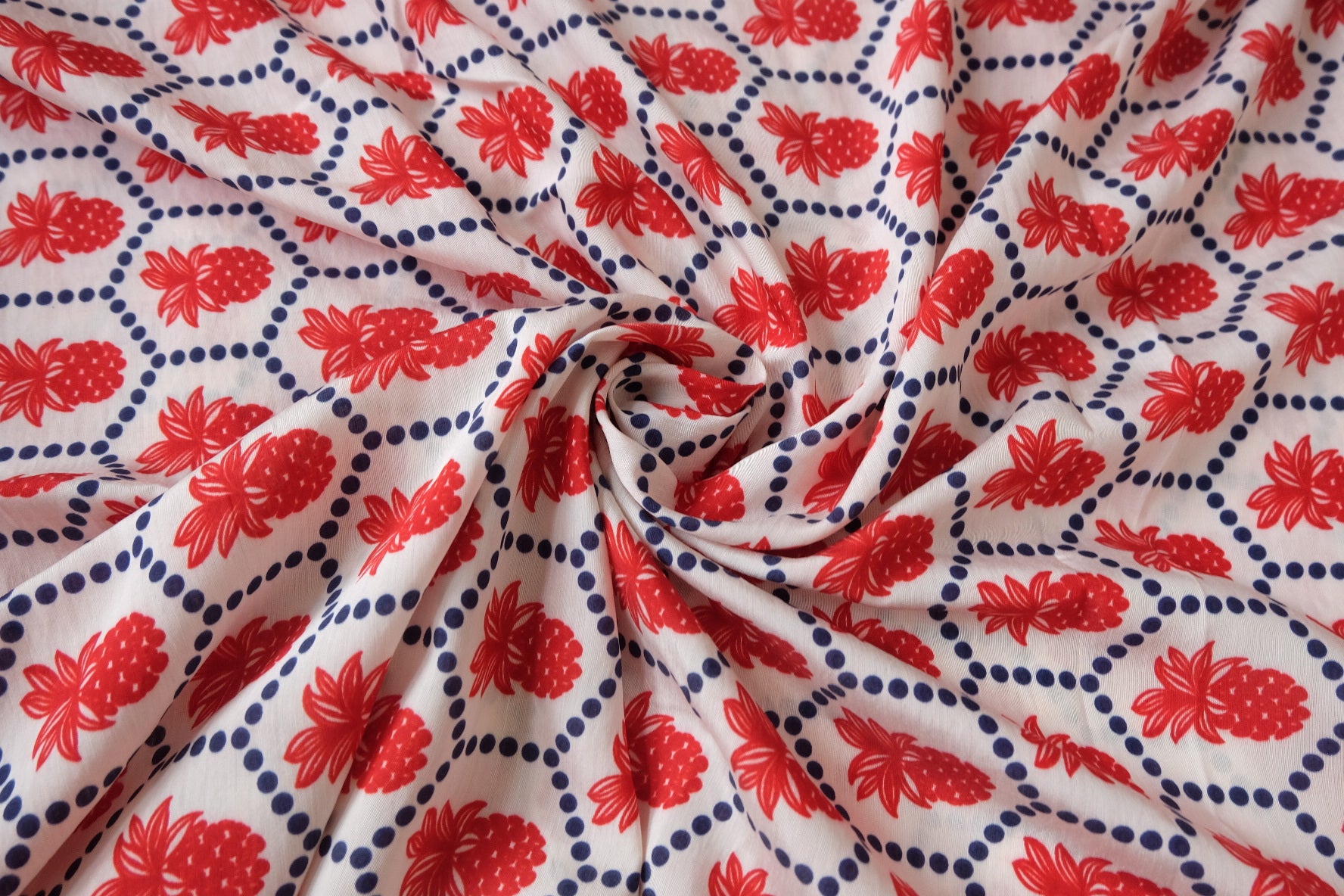 Reversible Pineapple Print Tencel Cotton Fabric – Soft Drapey Summer Dress Fabric (3.28 yards)