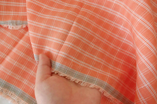Linen Cotton Blend Gingham Fabric – Coral Orange Check – 1.6 yd