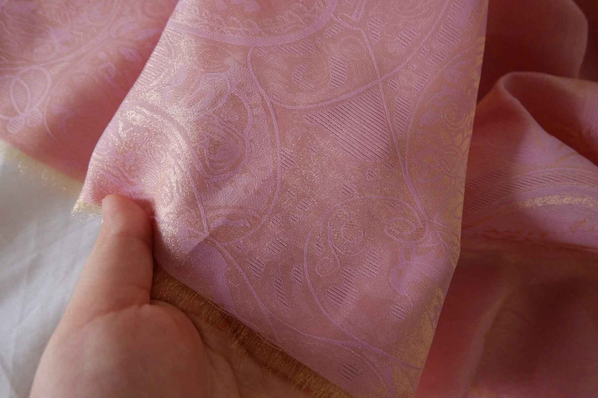 Iridescent Pink Jacquard Satin Fabric – 3.3 yd