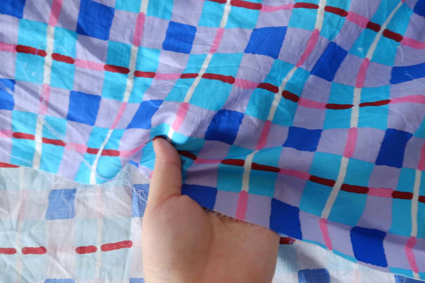 Colorful Hand-Painted Check Cotton Poplin Fabric – 4.5 yd