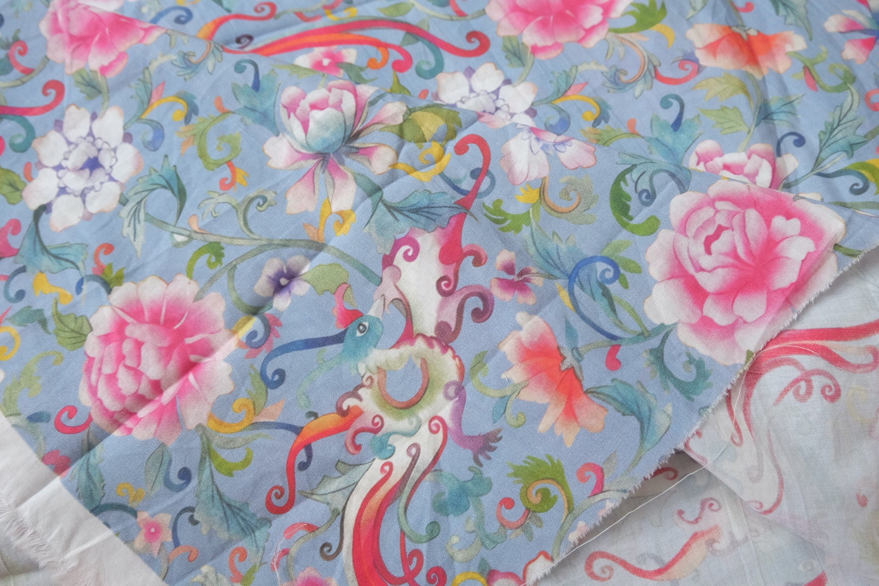 Fantasy Floral Bird Cotton Fabric – Soft 40s Summer Dress Fabric (2.19 yards)