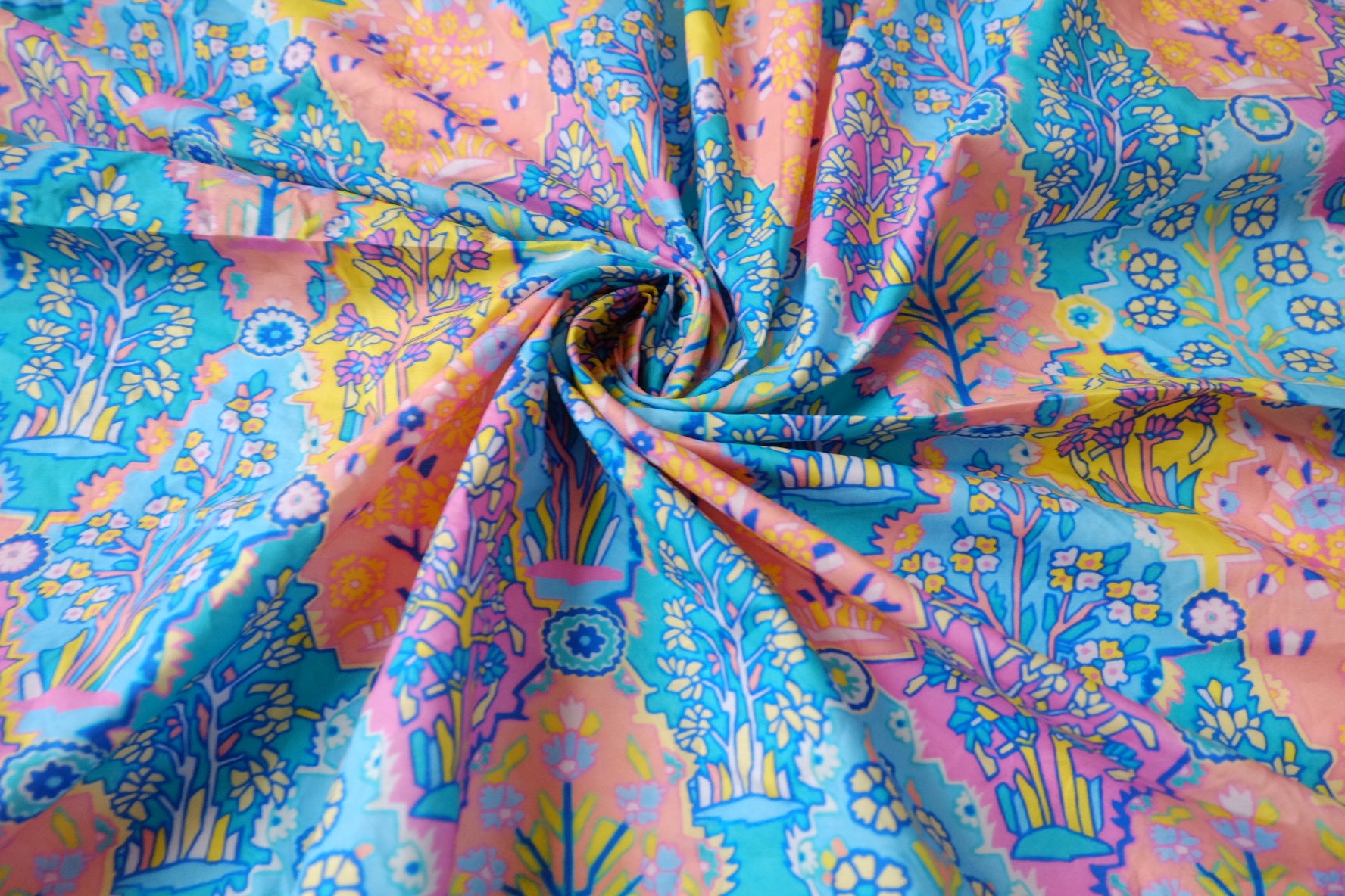 Colorful Folk Garden Cotton Poplin Fabric - 2.19 yd