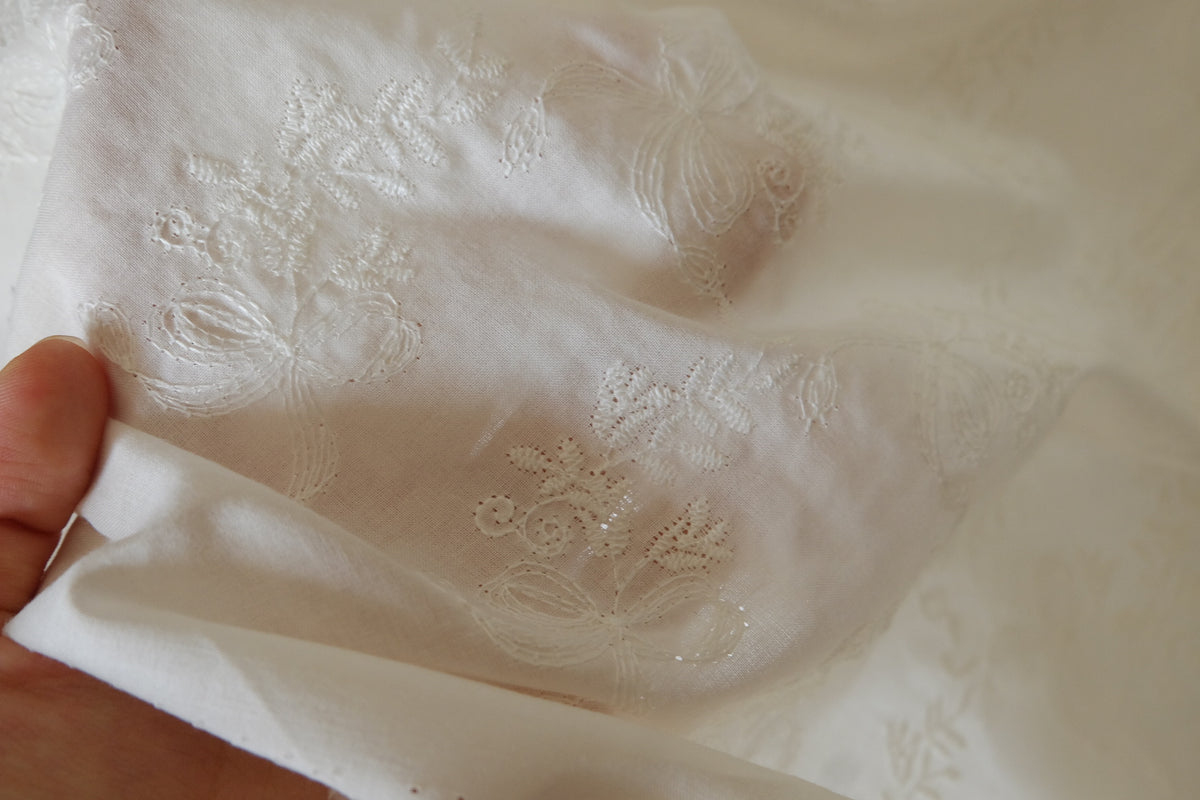 Ivory Ribbon Garden – Embroidered Cotton | 1.6 yards
