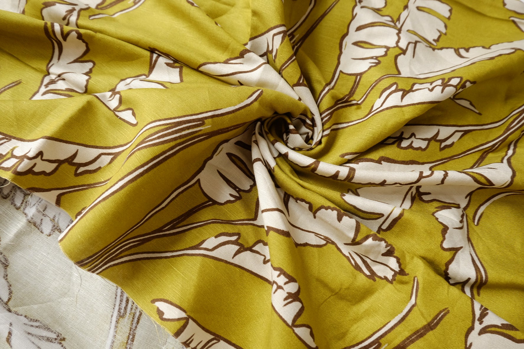 Olive Tropical Cotton Linen Blend Fabric, Soft Structure, 3.1 Yards