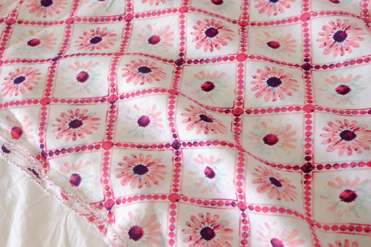 Pink Daisy Lattice Lyocell Ramie Blend – 2.19 yd