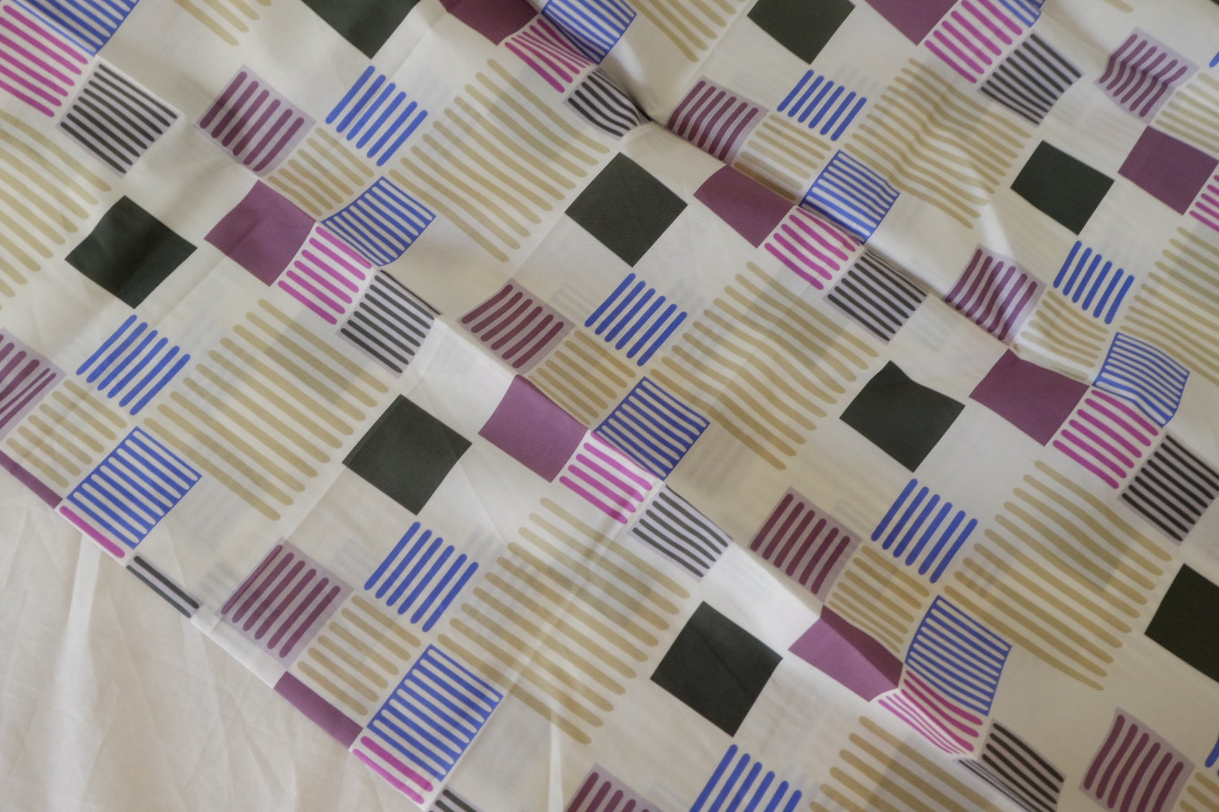 Modern Geometric Cotton Poplin Fabric – Retro Block Stripe Print (1.6 yd Cut)