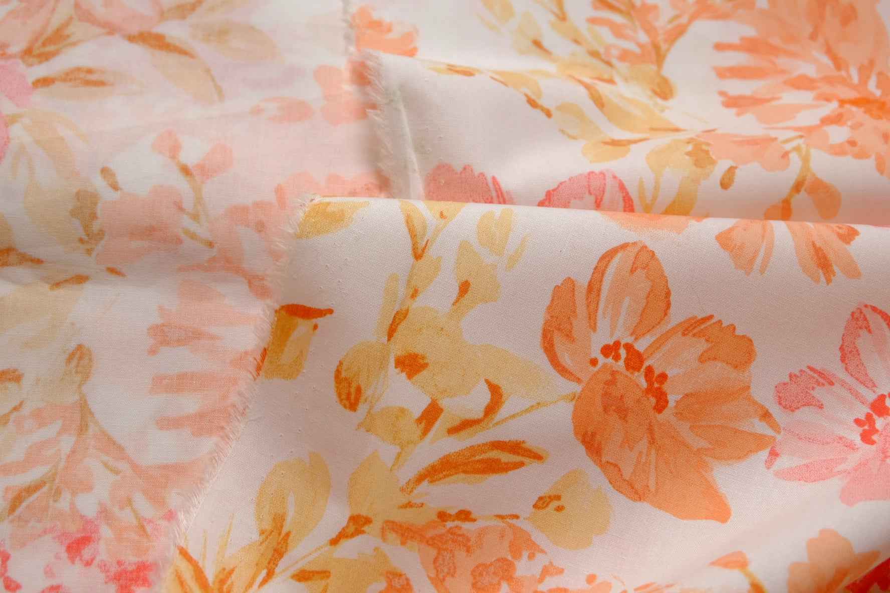 Peach Blossom Cotton Poplin Fabric, Crisp Summer Dress Weight, 3.28 Yards
