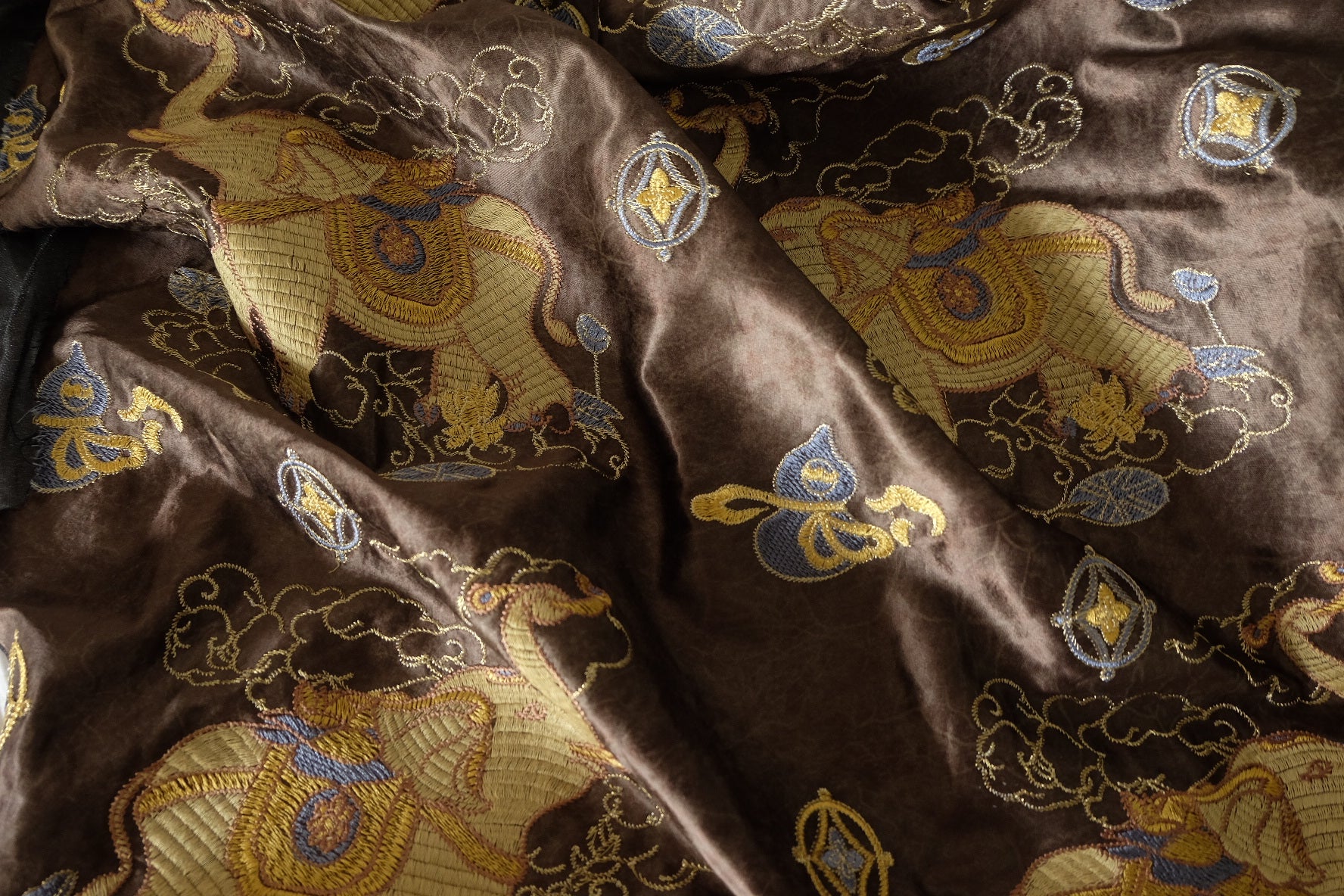Brown Embroidered Satin Brocade Fabric – 2.19 yd