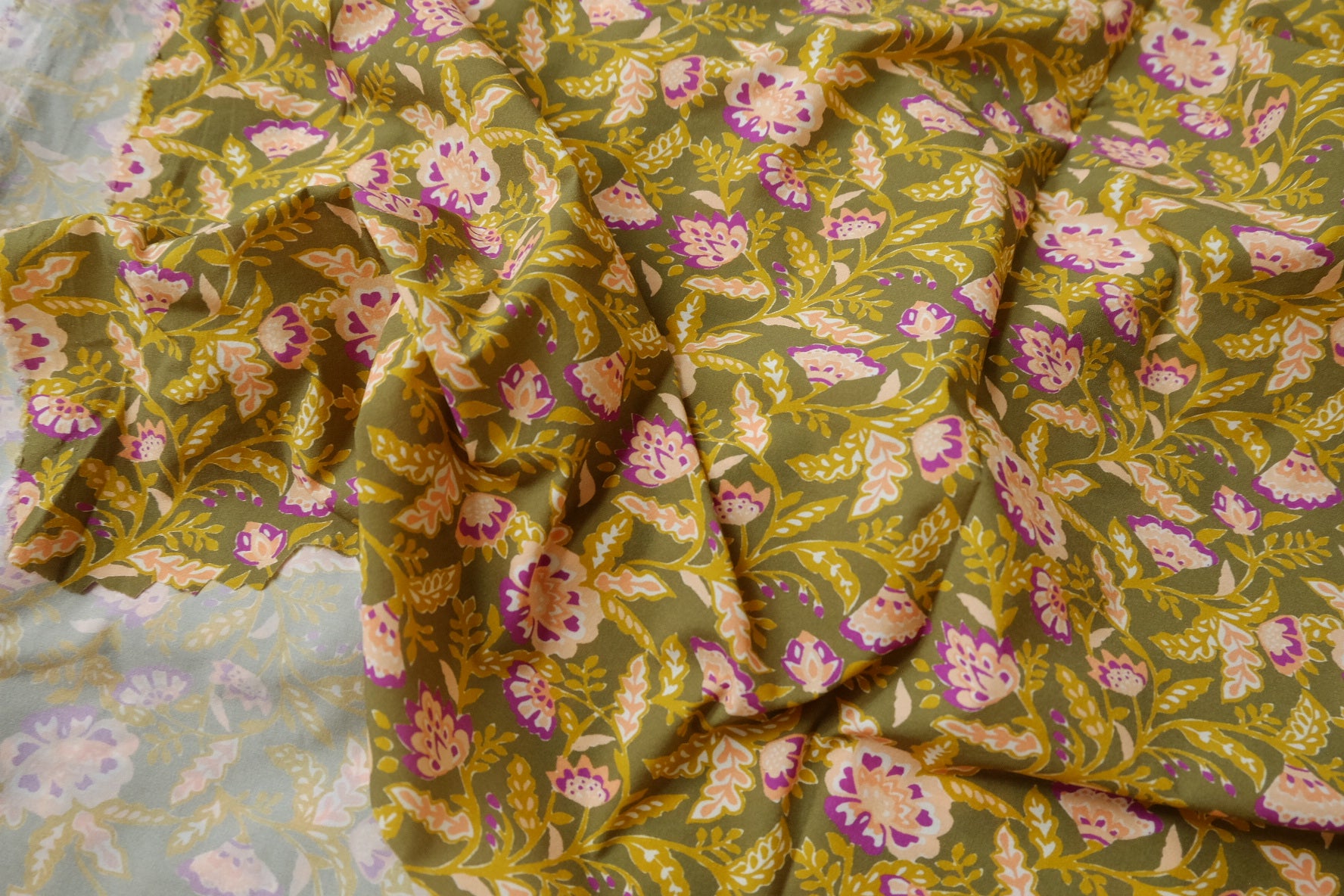 Olive Floral Swim Fabric, Sold by the Yard