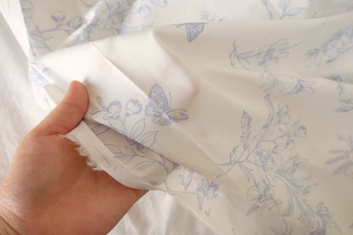 Blue Botanical Cotton Lawn Fabric – 3.3 yd