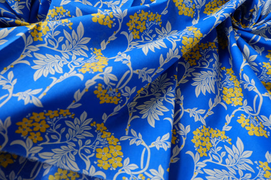 Blue Floral Silky Cotton Lawn Fabric - 2.19 yd