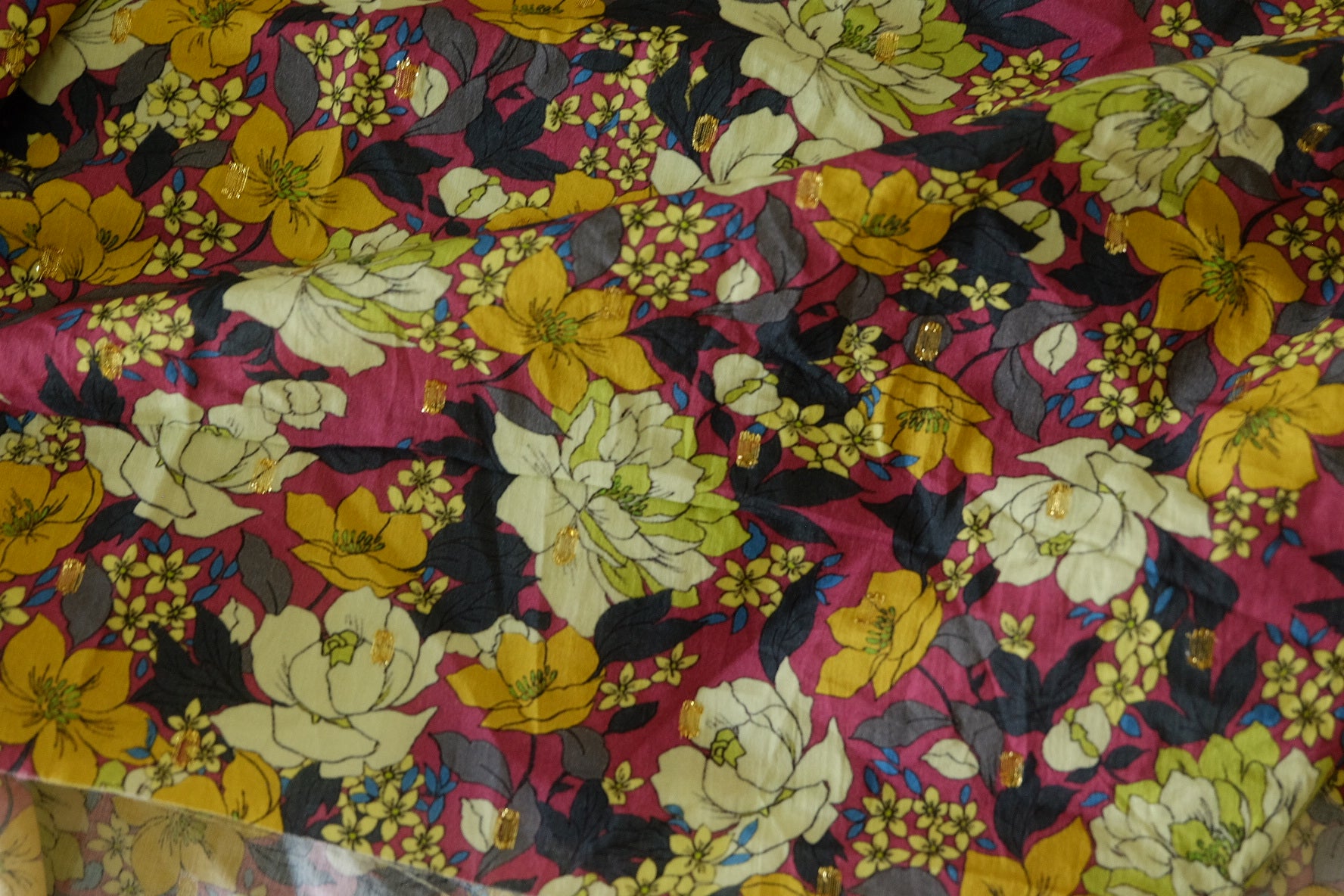 Magenta Floral Gold-Dot Cotton Lawn – 1.7 yd